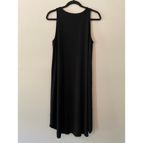 Eileen Fisher Women's size Medium Black Knit Tank Dress Midi Knee Length Stretch - Picture 6 of 8